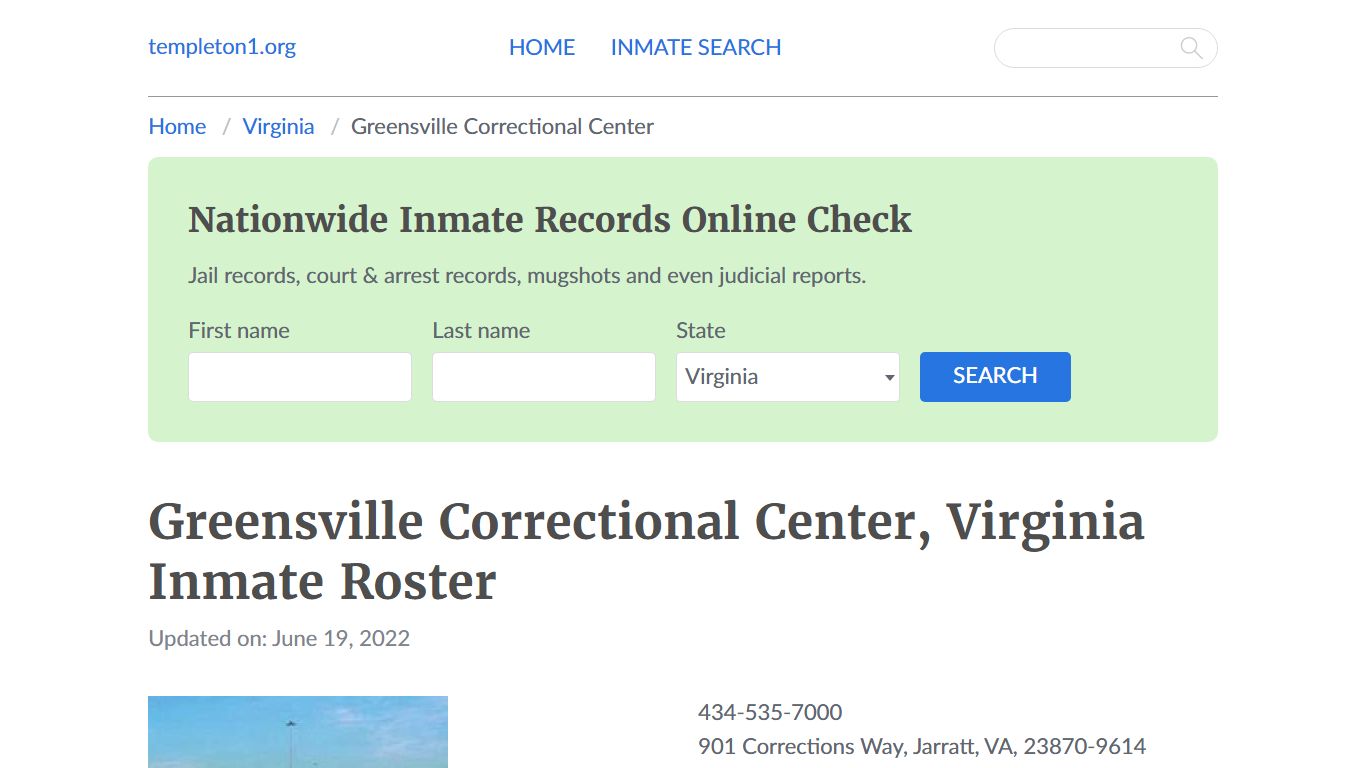 Greensville Correctional Center, Virginia Inmate Booking - Templeton