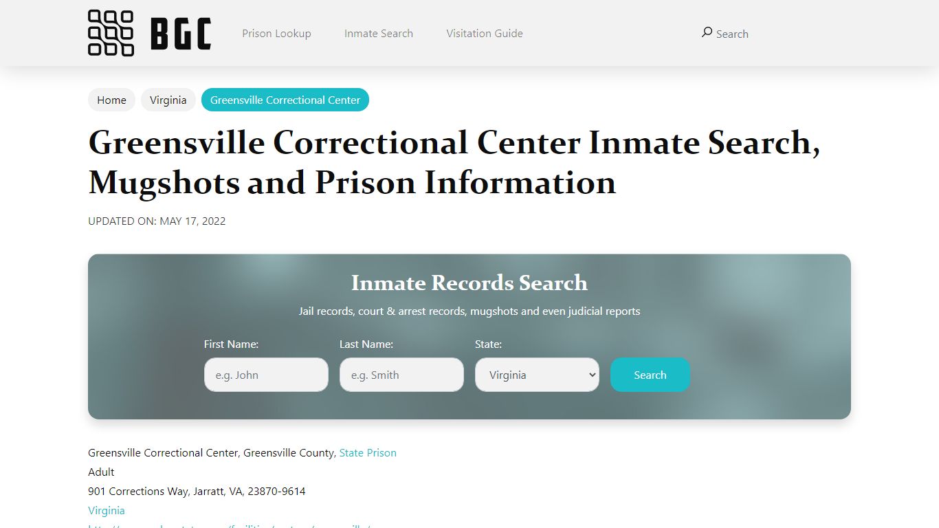 Greensville Correctional Center Inmate Search, Mugshots , Visitation ...